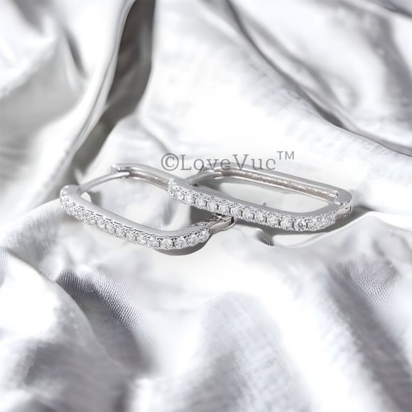 1.8mm Diamond Brilliant Cut Paperclip Hoop Earrings - Picture 2 of 13